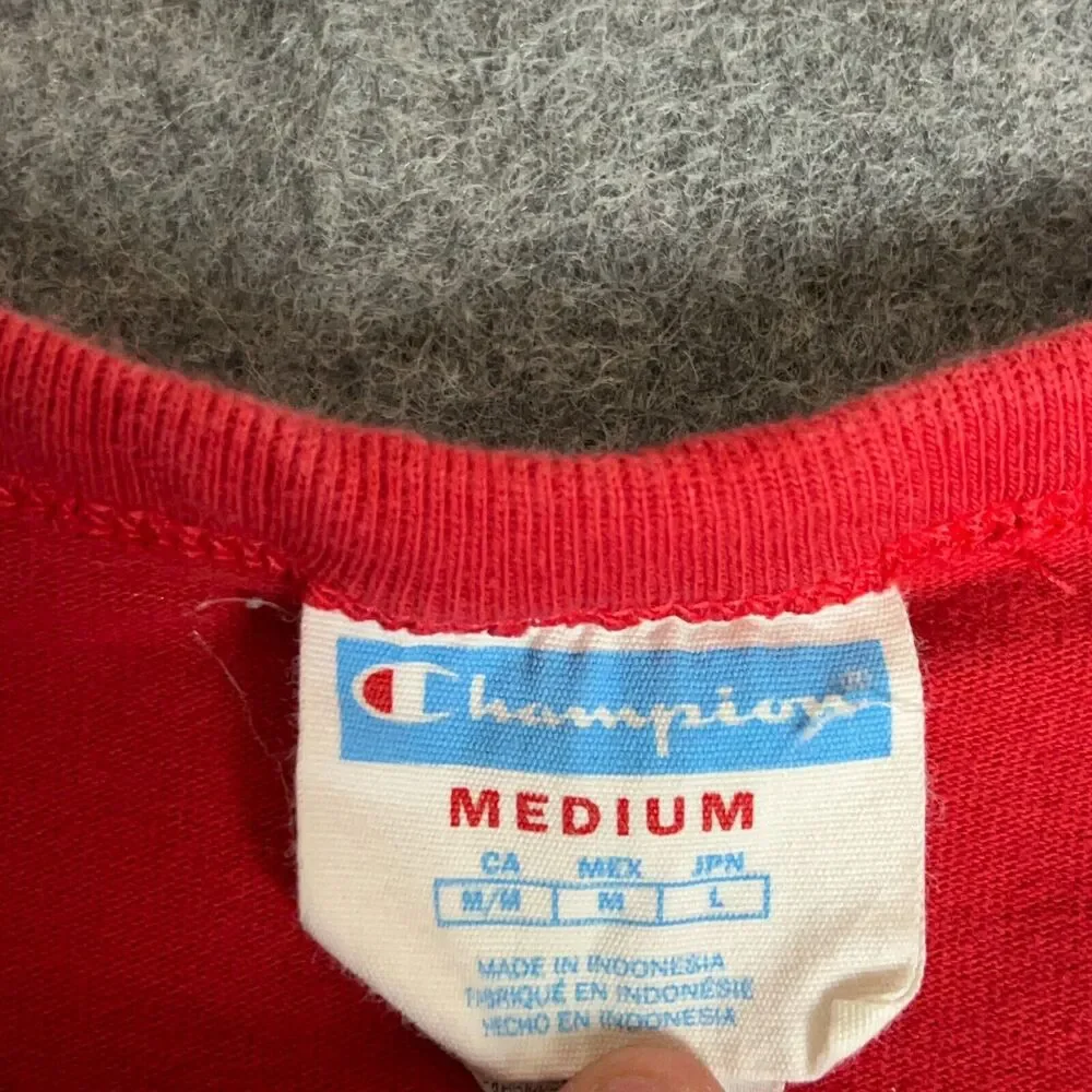 Champion Mens Shirt Medium Red‎ Logo Tee T100 Anniversary Sports Logo Everyday - Picture 4 of 9